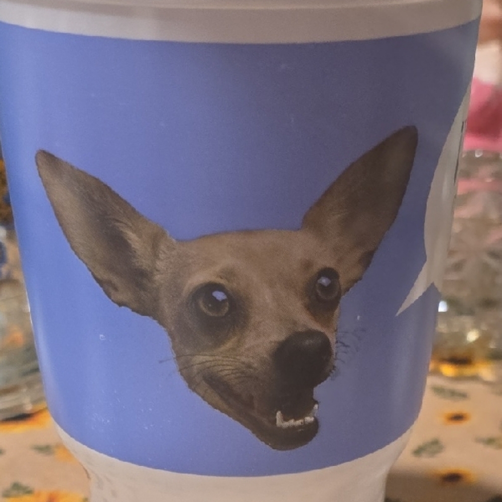 Dog-Themed White and Blue Cup